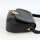 CELINE Horse Carriage Shoulder Bag Leather Black Gold Auth BA11909-4