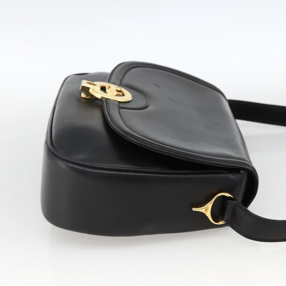 CELINE Horse Carriage Shoulder Bag Leather Black Gold Auth BA11909