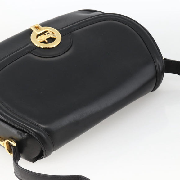 CELINE Horse Carriage Shoulder Bag Leather Black Gold Auth BA11909