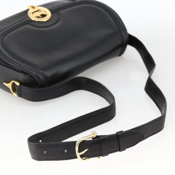 CELINE Horse Carriage Shoulder Bag Leather Black Gold Auth BA11909