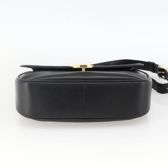 CELINE Horse Carriage Shoulder Bag Leather Black Gold Auth BA11909