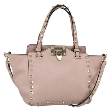 VALENTINO Rock Studs Hand Bag Leather 2way Pink Gold Auth BA11911A