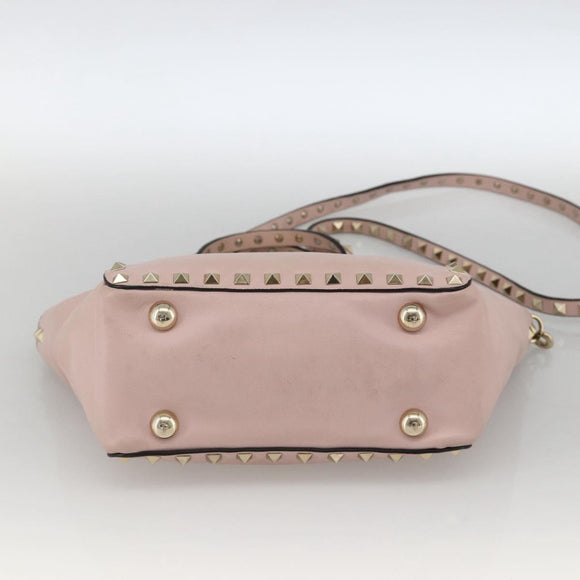 VALENTINO Rock Studs Hand Bag Leather 2way Pink Gold Auth BA11911A