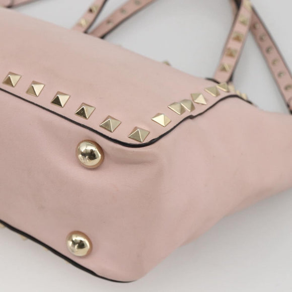 VALENTINO Rock Studs Hand Bag Leather 2way Pink Gold Auth BA11911A