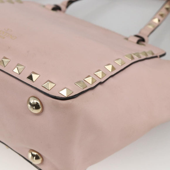 VALENTINO Rock Studs Hand Bag Leather 2way Pink Gold Auth BA11911A
