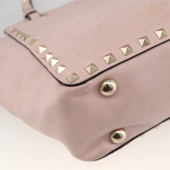 VALENTINO Rock Studs Hand Bag Leather 2way Pink Gold Auth BA11911A
