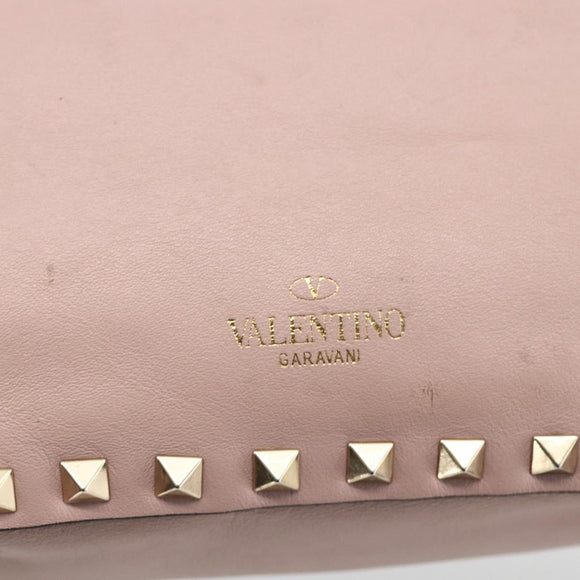 VALENTINO Rock Studs Hand Bag Leather 2way Pink Gold Auth BA11911A