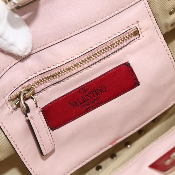 VALENTINO Rock Studs Hand Bag Leather 2way Pink Gold Auth BA11911A