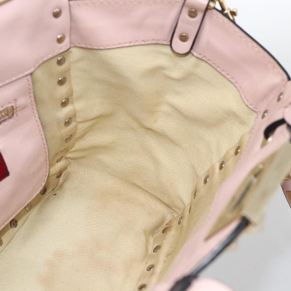 VALENTINO Rock Studs Hand Bag Leather 2way Pink Gold Auth BA11911A