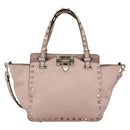 VALENTINO Rock Studs Hand Bag Leather 2way Pink Gold Auth BA11911A-13
