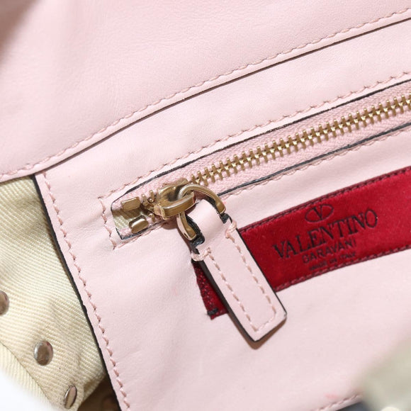 VALENTINO Rock Studs Hand Bag Leather 2way Pink Gold Auth BA11911A