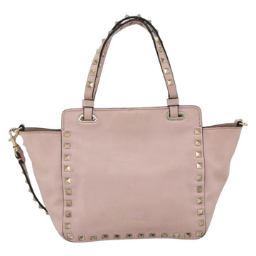 VALENTINO Rock Studs Hand Bag Leather 2way Pink Gold Auth BA11911A - 0