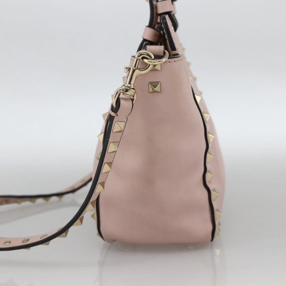 VALENTINO Rock Studs Hand Bag Leather 2way Pink Gold Auth BA11911A