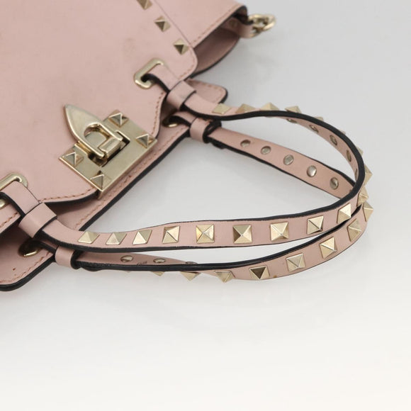 VALENTINO Rock Studs Hand Bag Leather 2way Pink Gold Auth BA11911A