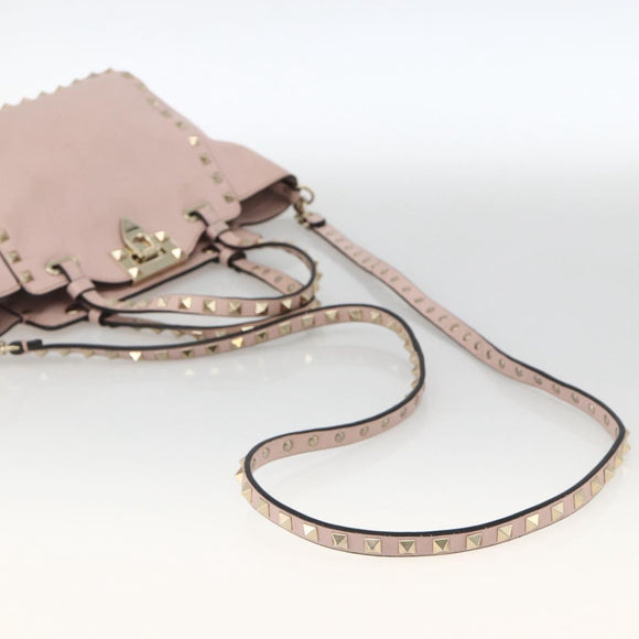 VALENTINO Rock Studs Hand Bag Leather 2way Pink Gold Auth BA11911A