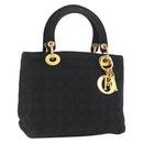 Christian Dior Lady Dior Canage Hand Bag Nylon Black Gold Auth BA11915-1