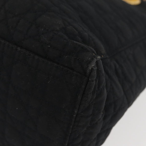 Christian Dior Lady Dior Canage Hand Bag Nylon Black Gold Auth BA11915