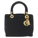 Christian Dior Lady Dior Canage Hand Bag Nylon Black Gold Auth BA11915-2