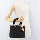 Christian Dior Lady Dior Canage Hand Bag Nylon Black Gold Auth BA11915-23