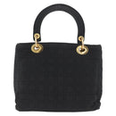 Christian Dior Lady Dior Canage Hand Bag Nylon Black Gold Auth BA11915-3