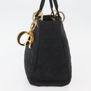 Christian Dior Lady Dior Canage Hand Bag Nylon Black Gold Auth BA11915-4