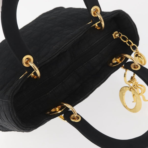 Christian Dior Lady Dior Canage Hand Bag Nylon Black Gold Auth BA11915