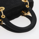 Christian Dior Lady Dior Canage Hand Bag Nylon Black Gold Auth BA11915-7