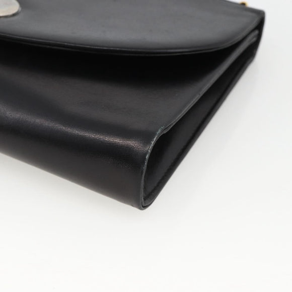 Christian Dior Shoulder Bag Leather Black Gold Auth BA11919