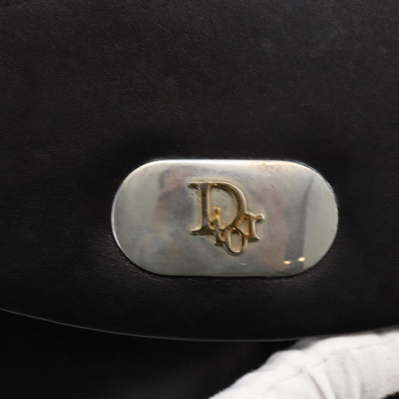 Christian Dior Shoulder Bag Leather Black Gold Auth BA11919