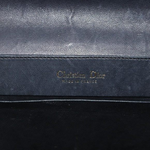 Christian Dior Shoulder Bag Leather Black Gold Auth BA11919