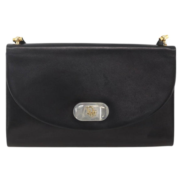 Christian Dior Shoulder Bag Leather Black Gold Auth BA11919