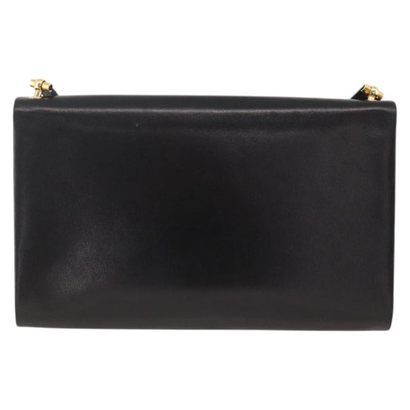 Christian Dior Shoulder Bag Leather Black Gold Auth BA11919