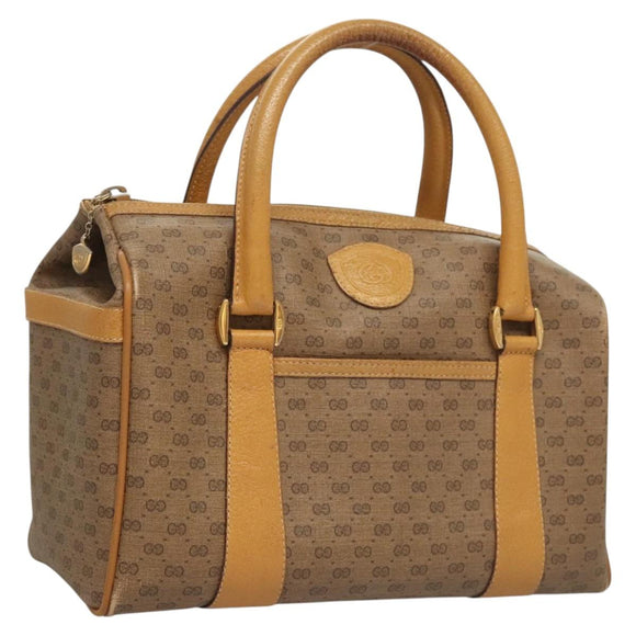 GUCCI Micro GG Supreme Hand Bag PVC Beige Gold Auth BA1192