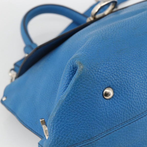 Salvatore Ferragamo Gancini Sofia Hand Bag Leather 2way Blue Silver Auth BA11921