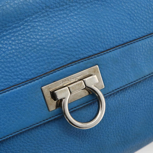Salvatore Ferragamo Gancini Sofia Hand Bag Leather 2way Blue Silver Auth BA11921