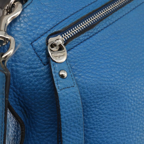 Salvatore Ferragamo Gancini Sofia Hand Bag Leather 2way Blue Silver Auth BA11921