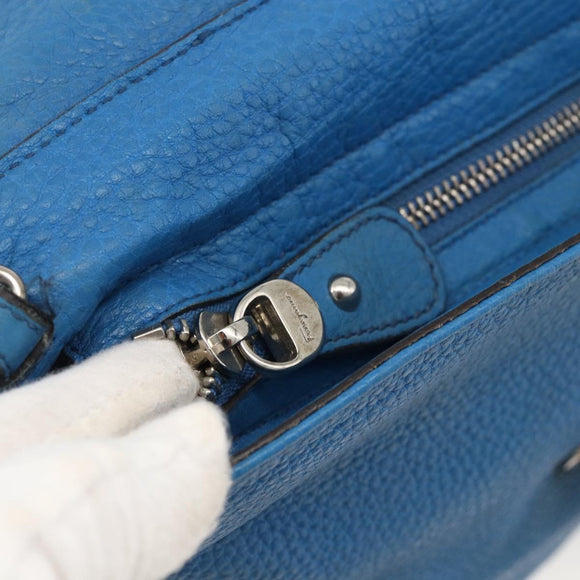 Salvatore Ferragamo Gancini Sofia Hand Bag Leather 2way Blue Silver Auth BA11921