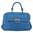 Salvatore Ferragamo Gancini Sofia Hand Bag Leather 2way Blue Silver Auth BA11921-13