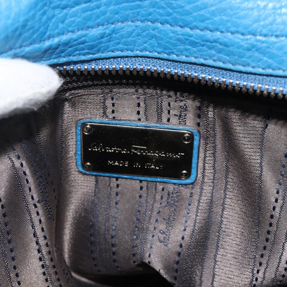 Salvatore Ferragamo Gancini Sofia Hand Bag Leather 2way Blue Silver Auth BA11921