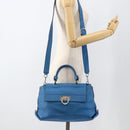 Salvatore Ferragamo Gancini Sofia Hand Bag Leather 2way Blue Silver Auth BA11921-29