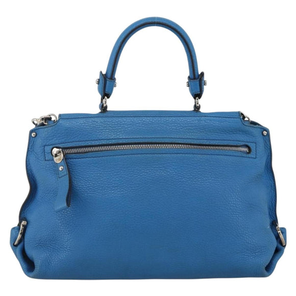 Salvatore Ferragamo Gancini Sofia Hand Bag Leather 2way Blue Silver Auth BA11921