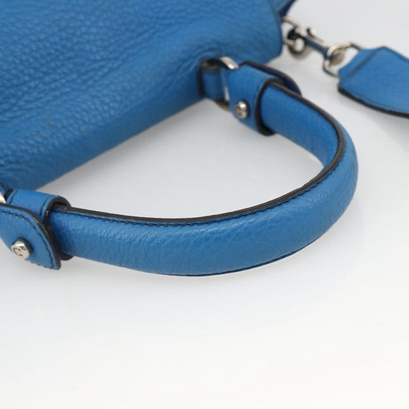 Salvatore Ferragamo Gancini Sofia Hand Bag Leather 2way Blue Silver Auth BA11921