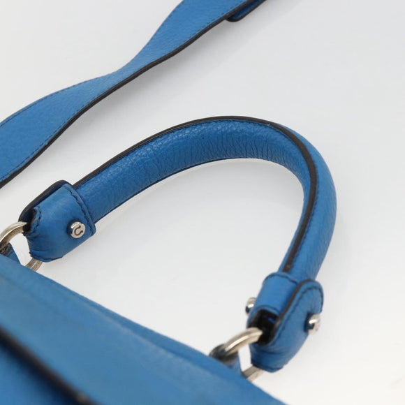 Salvatore Ferragamo Gancini Sofia Hand Bag Leather 2way Blue Silver Auth BA11921
