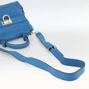 Salvatore Ferragamo Gancini Sofia Hand Bag Leather 2way Blue Silver Auth BA11921-8