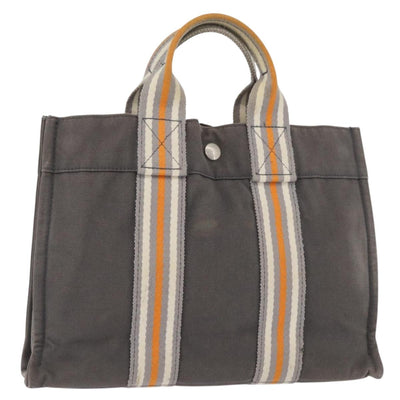 HERMES Fourre Tout PM Tote Bag Canvas Gray Silver Auth BA11923