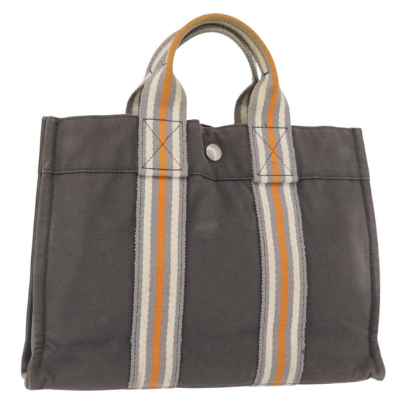 HERMES Fourre Tout PM Tote Bag Canvas Gray Silver Auth BA11923