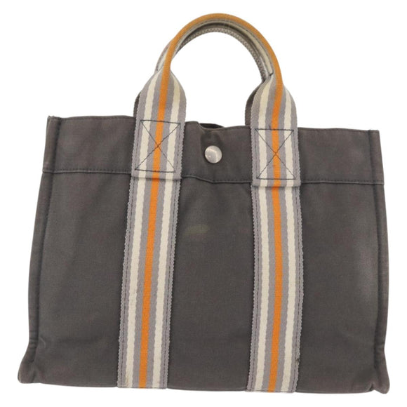 HERMES Fourre Tout PM Tote Bag Canvas Gray Silver Auth BA11923