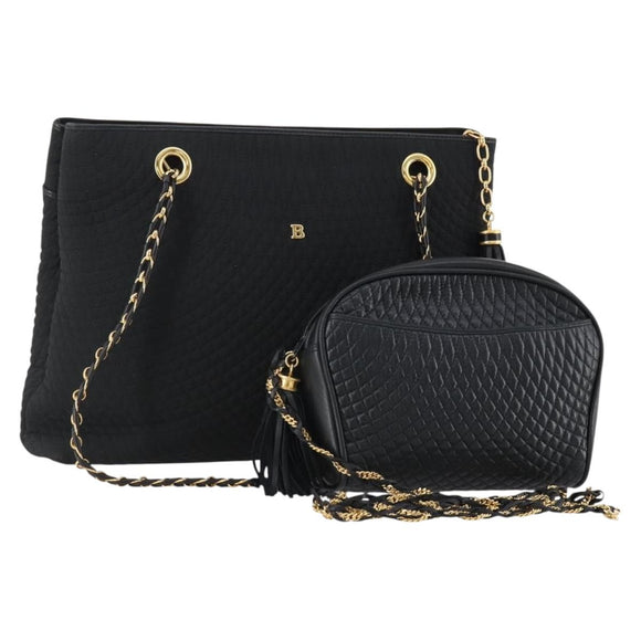 BALLY Shoulder Bag Leather 2 Set Black Auth BA11938