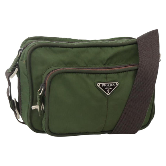 PRADA Shoulder Bag Nylon Green Silver Auth BA11940