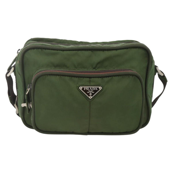 PRADA Shoulder Bag Nylon Green Silver Auth BA11940